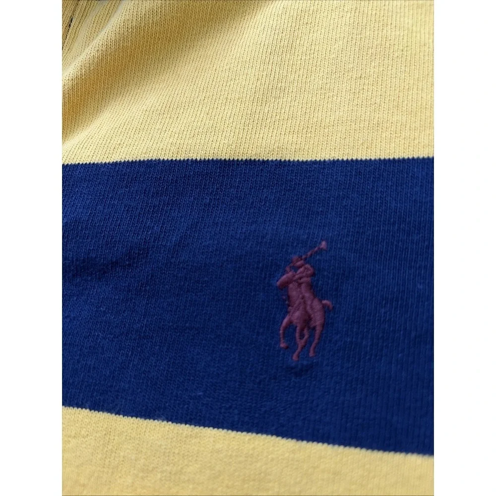Polo Ralph Lauren XL Striped Rugby Polo Shirt Navy Yellow Long Sleeve Cotton